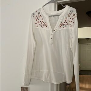 Embroidered White Long Sleeve Top